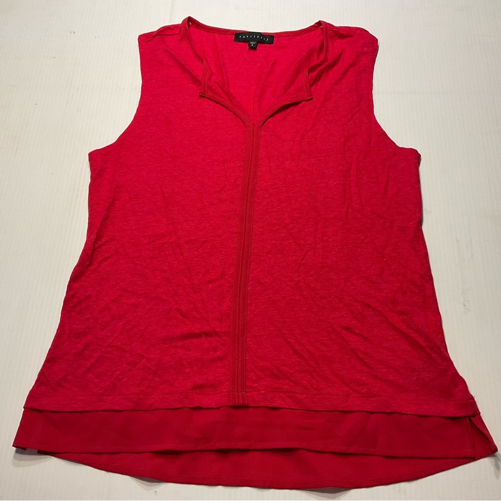Sanctuary Linen Slub Knit City Tunic Tank Sleeveless Red Women Sz S